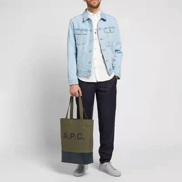 A.P.C. AXELLE LEATHER & CANVAS TOTE- OLIVE/BLACK- UNISEX NWOT- Badass! - Picture 10 of 13